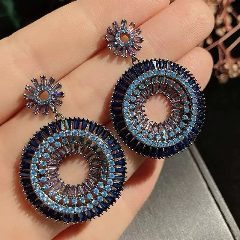 秀美一族  甜美夸张耳饰女复古蓝色重工渐变锆石彩虹圈圈耳环条码价160银针耳钉耳环详情图2