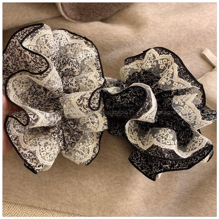 复古法式高级感裙边花苞丸子头发绳蕾丝小碎花大肠发圈韩系秋冬女