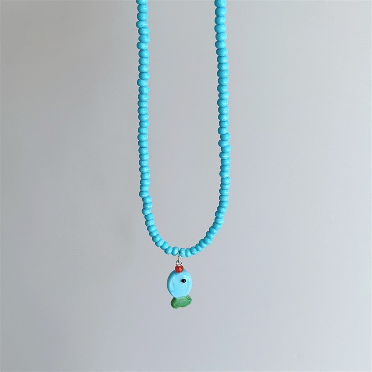 小红书爆款 2025新款 热卖彩色夏日多巴胺小鱼吊坠蓝色串珠项链女童趣可爱百搭颈链 锁骨链 厂家直销饰品贝壳diydiy详情图17