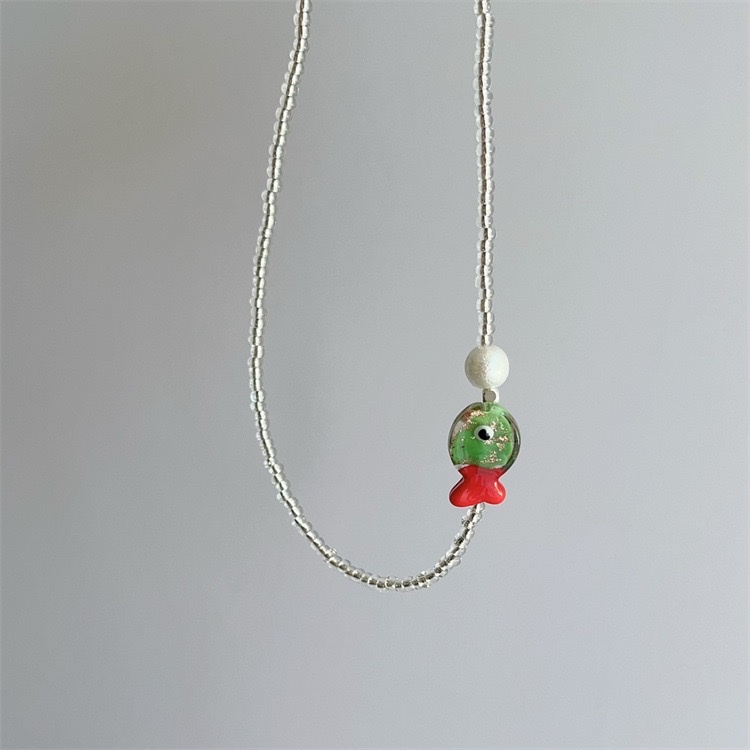 小红书爆款 2025新款 热卖彩色夏日多巴胺小鱼吊坠蓝色串珠项链女童趣可爱百搭颈链 锁骨链 厂家直销饰品贝壳diydiy详情图14