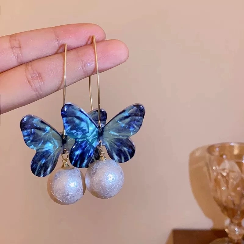 Blue butterfly pendant ear hooks are perfect for summer earrings. They are unique and exaggerated in style. New earrings for women detail image 3