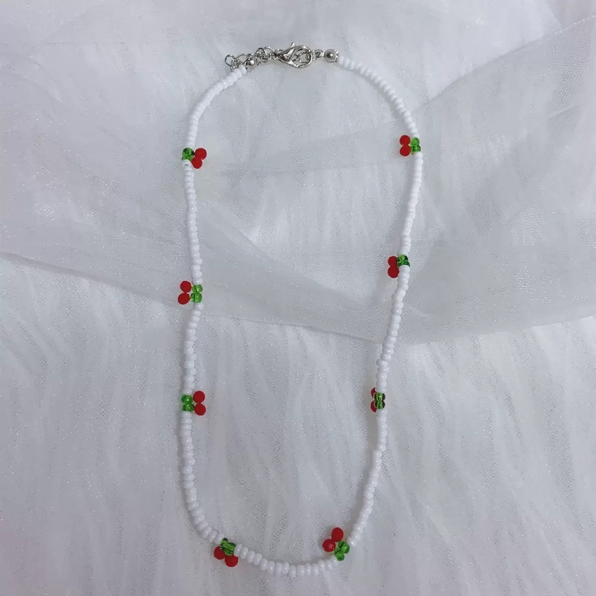 2022 New Summer cute rice bead beaded necklace, fresh and versatile strawberry cherry anklet, the same style as Hyuna in Korean details Picture