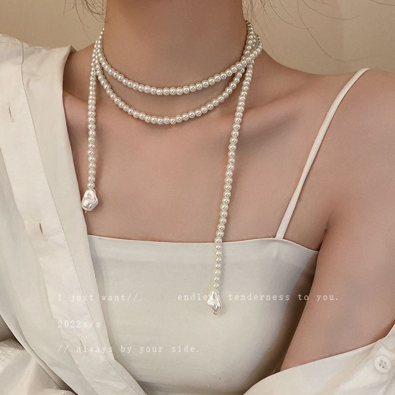 Pearl necklace for women, 2025 new style bestseller, light luxury and high-end feel, long layered summer sweater chain, versatile necklace detail image 5