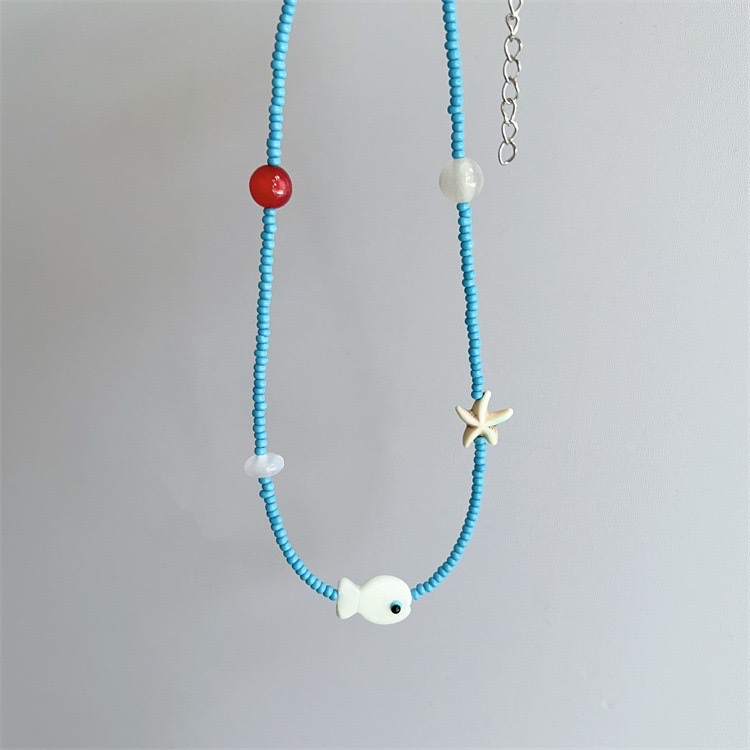 小红书爆款 2025新款 热卖彩色夏日多巴胺小鱼吊坠蓝色串珠项链女童趣可爱百搭颈链 锁骨链 厂家直销饰品贝壳diydiy详情图18