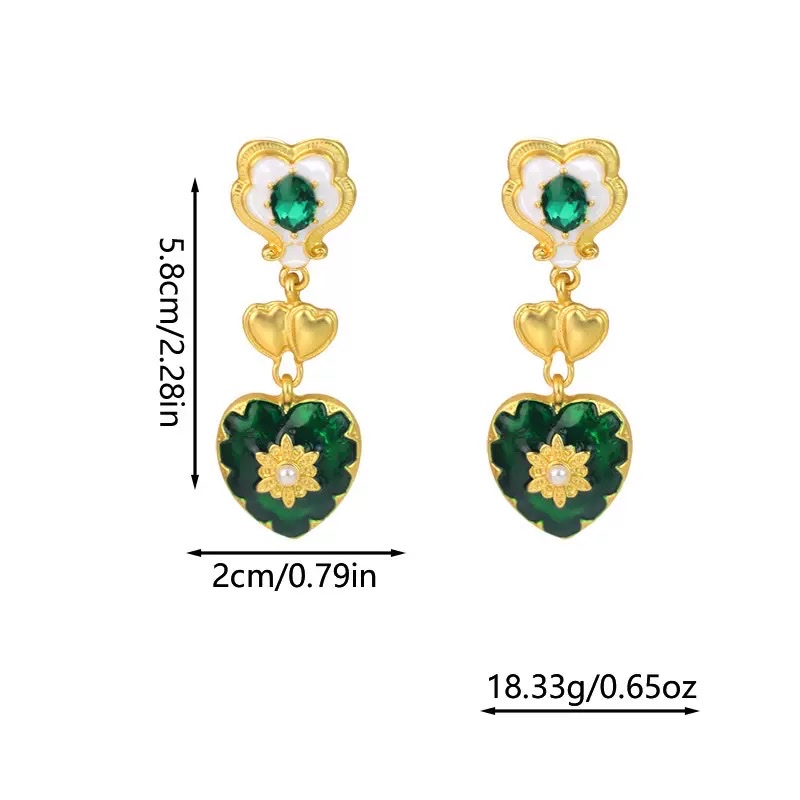 复古彩色文艺爱心雕花浮雕宫廷风耳环时尚花朵中古高级感滴油耳坠详情图3