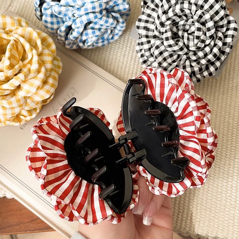 国潮系列格子玫瑰花夏季新款时尚气质抓夹详情4