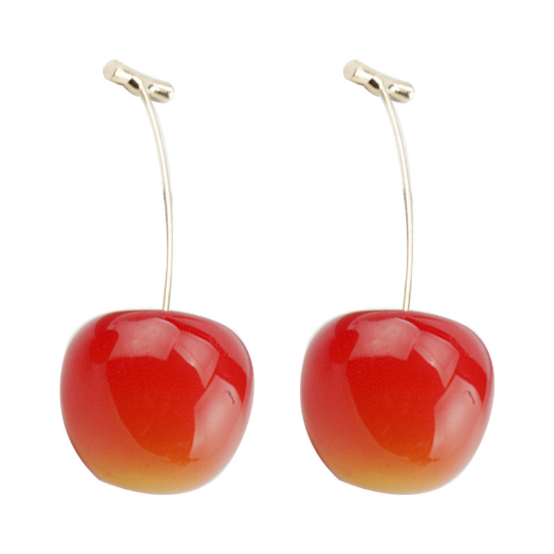 车厘子耳钉 樱桃T针耳环水晶吊坠细节图