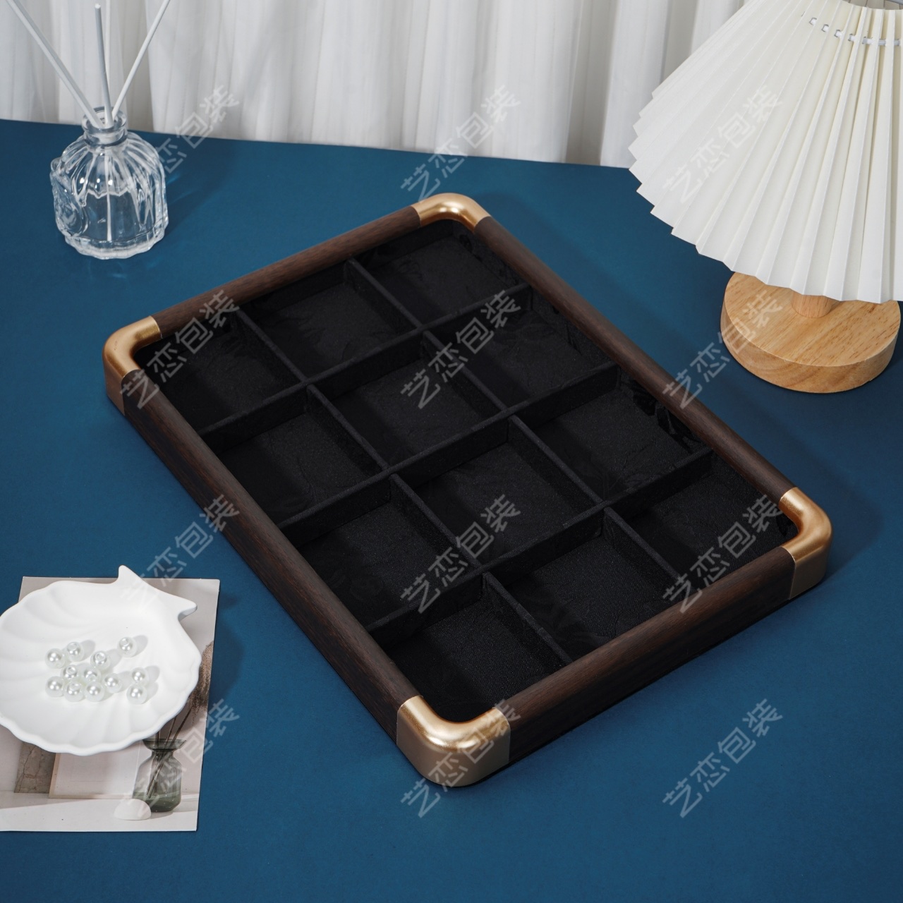 仿木饰品展示架 饰品店展示台 饰品盘陈列架 简约透明展示工具详情图9