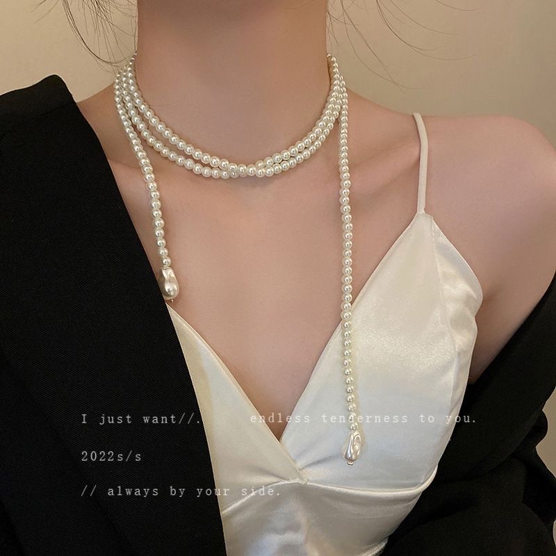 Pearl necklace for women, 2025 new style bestseller, light luxury and high-end feel, long layered summer sweater chain, versatile necklace Specification image