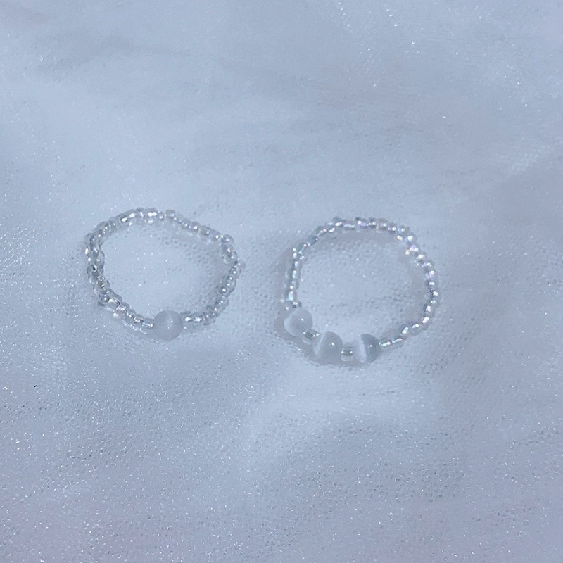 Solid color millet bead handcrafted beaded ring, Japanese and Korean style fresh and delicate index finger decoration ring and tail ring wholesale detail image 4