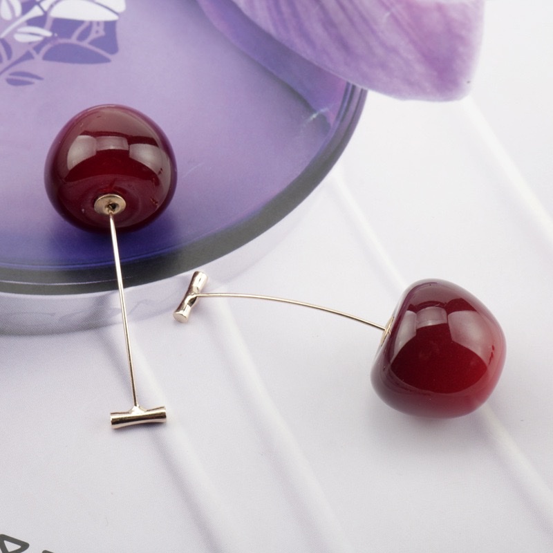 车厘子耳钉 樱桃T针耳环水晶吊坠详情图2