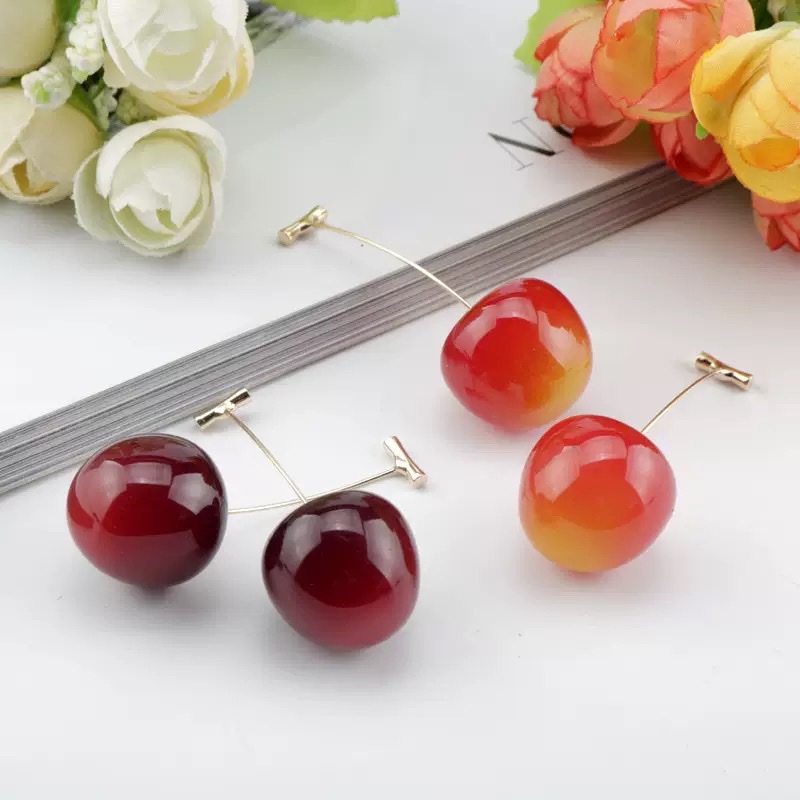 车厘子耳钉 樱桃T针耳环水晶吊坠