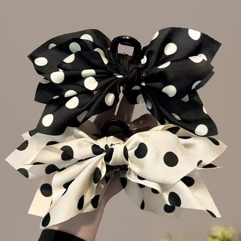 Retro polka dot bow clip, elegant and super fairy-like French back shark clip, light luxury and high-end hair clip, hair accessory clip Specification image
