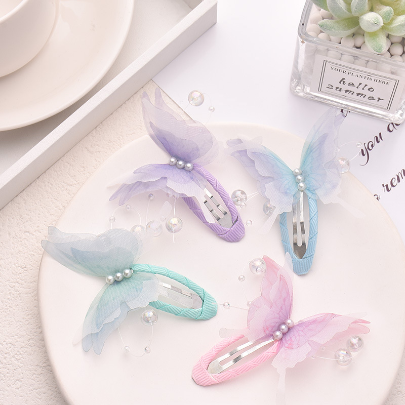 Bubble bead gradient butterfly hair clip, side bb clip, girls' small broken hair clip, super fairy back head hair clip, headwear wholesale hair clip