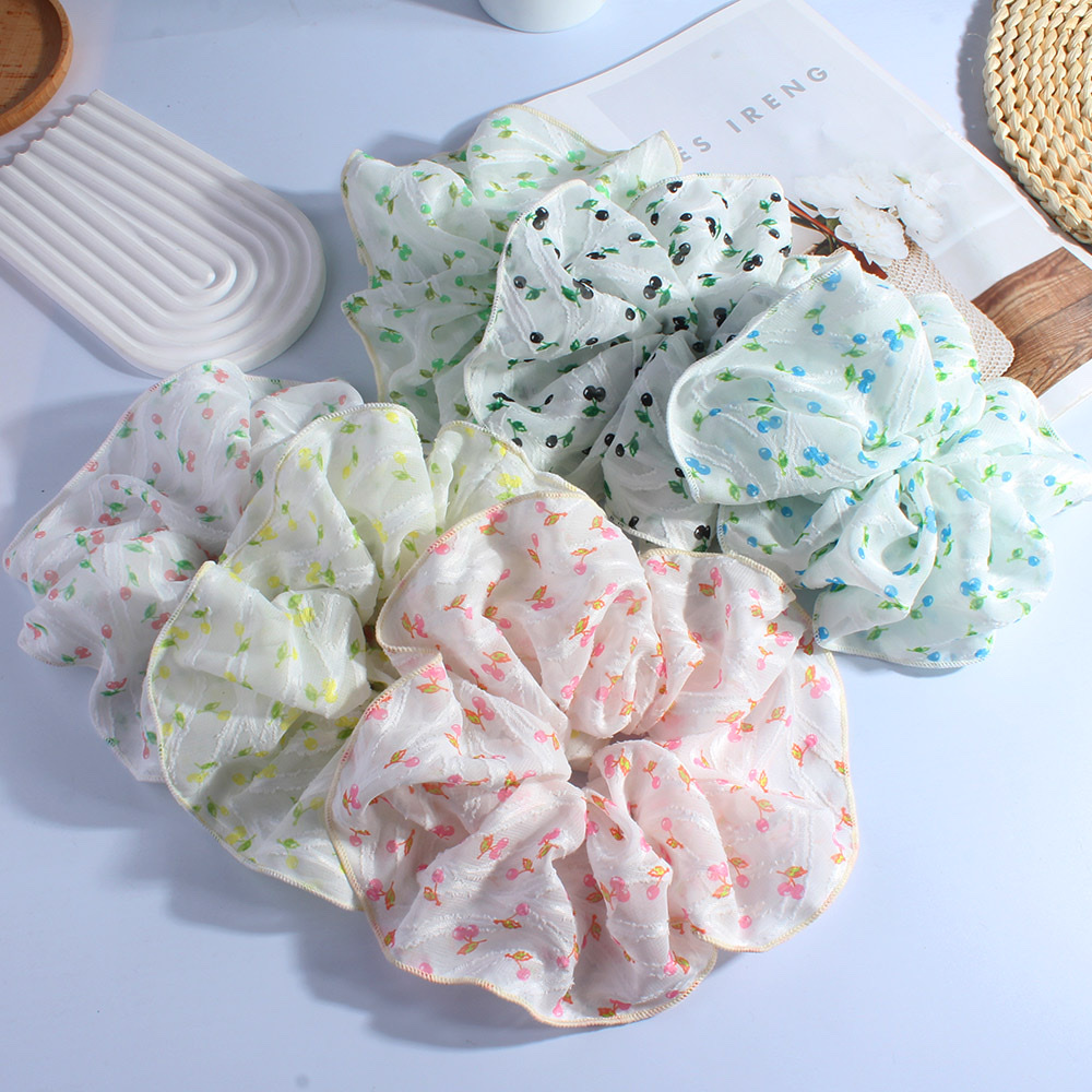 新款超大号碎花大肠发圈女高级感欧根纱重工发绳网纱包边头绳发饰