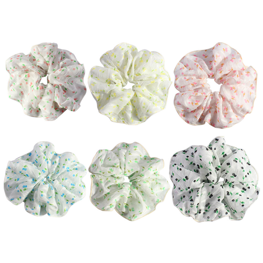 新款超大号碎花大肠发圈女高级感欧根纱重工发绳网纱包边头绳发饰白底实物图