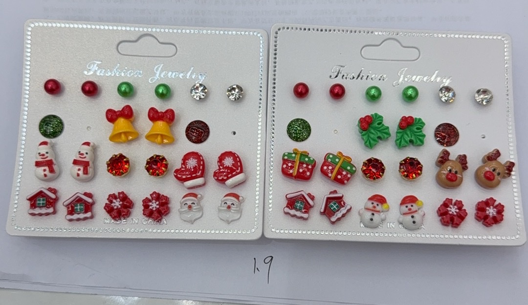 欧美风时尚潮流休闲节曰耳饰百搭可爱精典圣诞耳钉套装