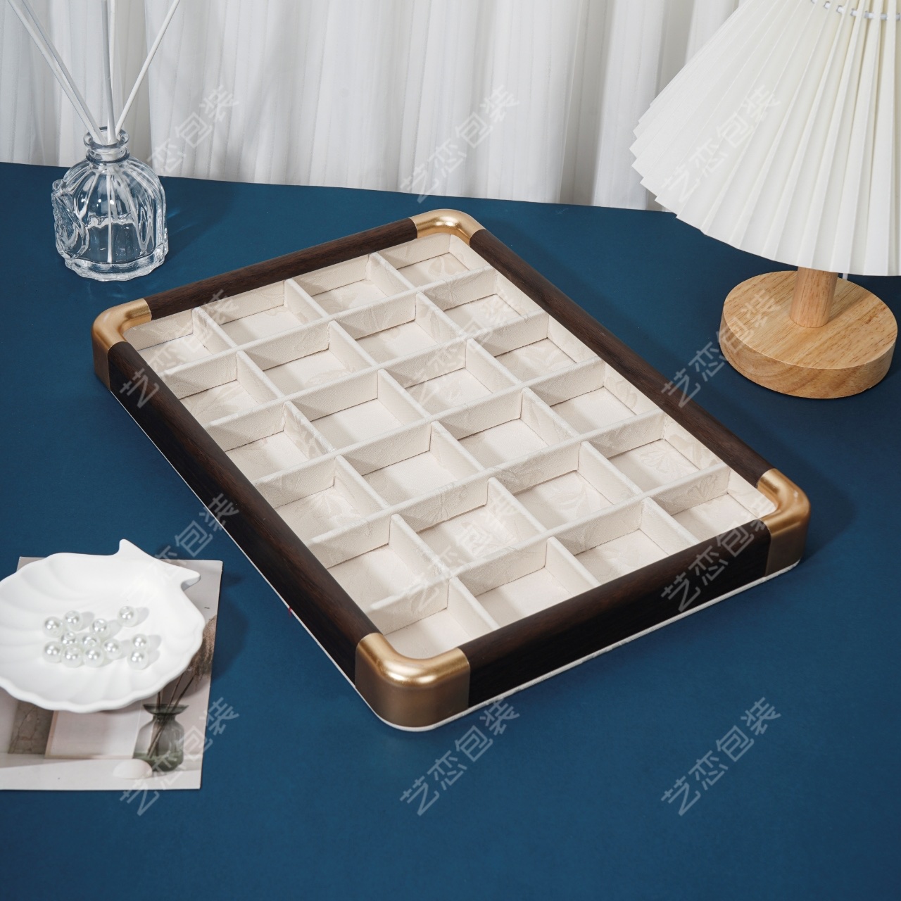 仿木饰品展示架 饰品店展示台 饰品盘陈列架 简约透明展示工具详情图10