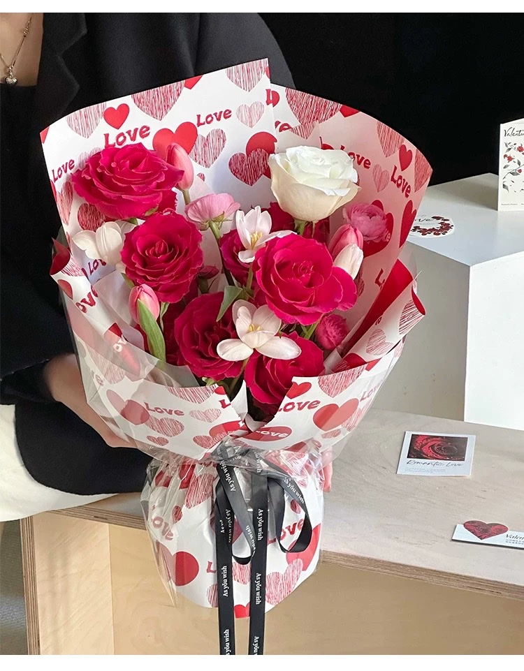 Pengfa Packaging Factory Store "Love in Heart" Flower wrapping Paper Thickened waterproof Feather paper Valentine's Day bouquet packaging materials