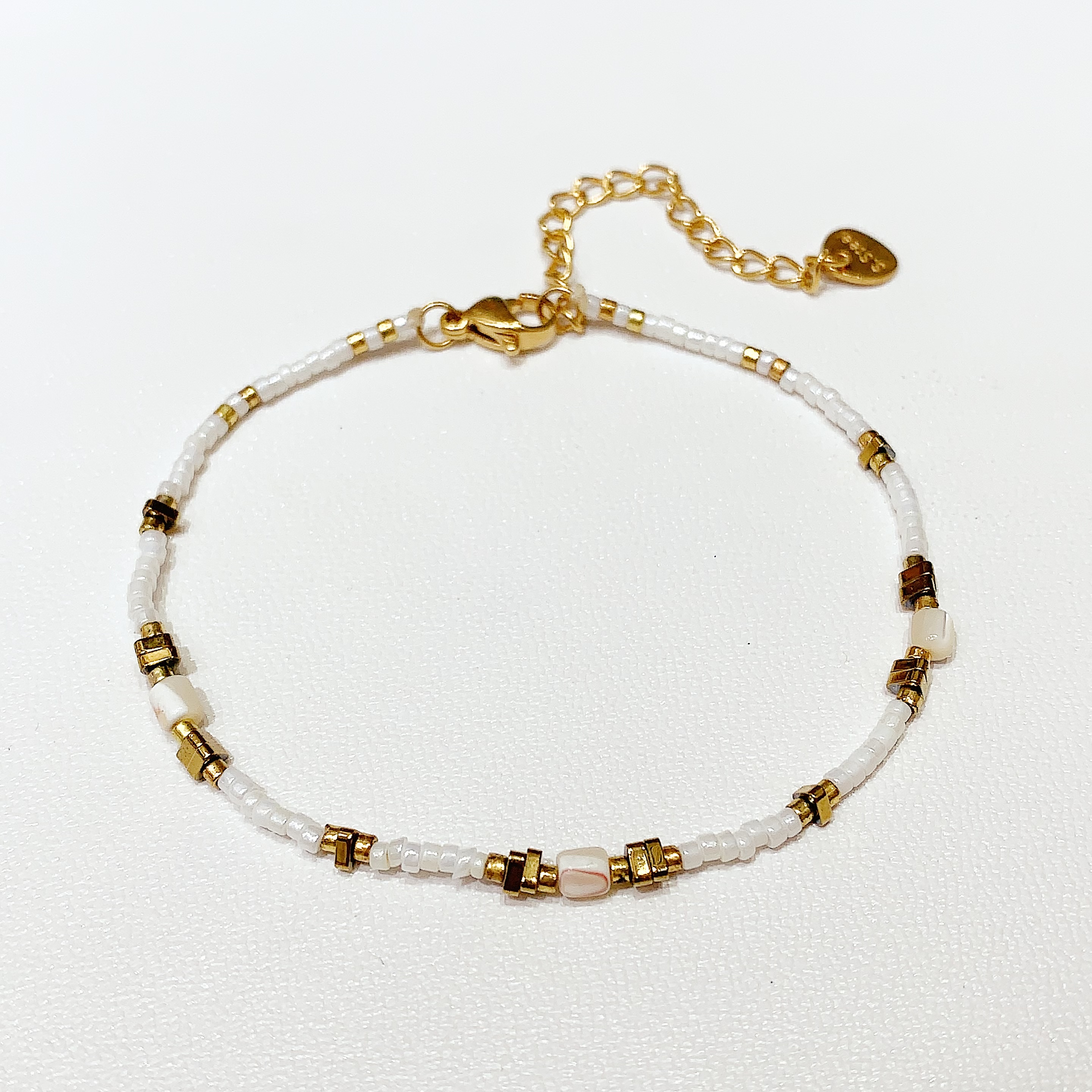 小众设计米珠手链 简约白珠金饰拼接 精致尾链手饰手链首饰饰品