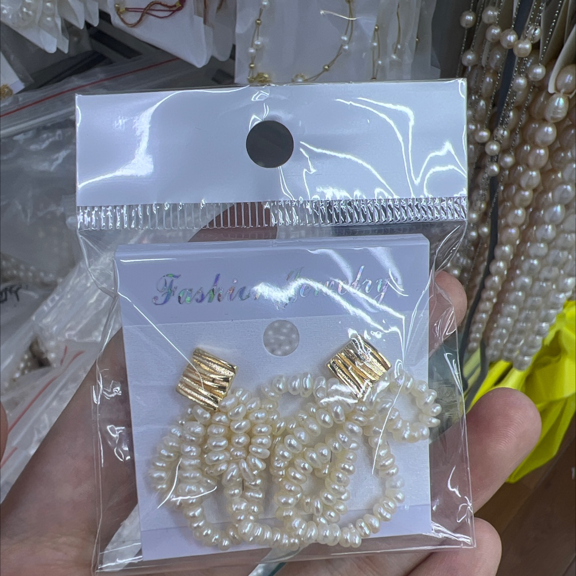 天然淡水珍珠蝴蝶结耳环纯手工编织款