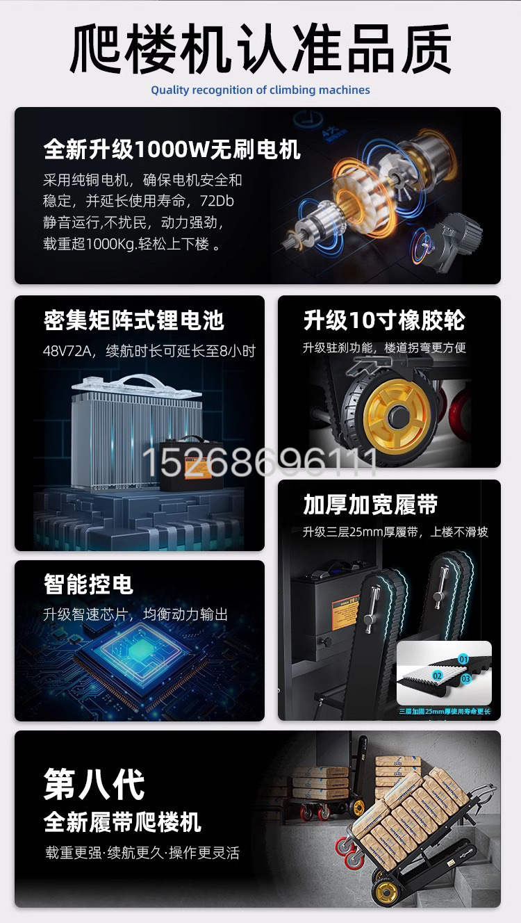 A new type of fully automatic ultra-quiet crawler-type electric stair climbing machine, a powerful tool for going up and down stairs, and a heavy-duty cargo moving truck detail image 2