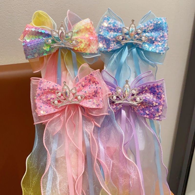 儿童皇冠蝴蝶结飘带发夹公主超仙发卡女童甜美顶夹女孩后脑勺发饰儿童发饰