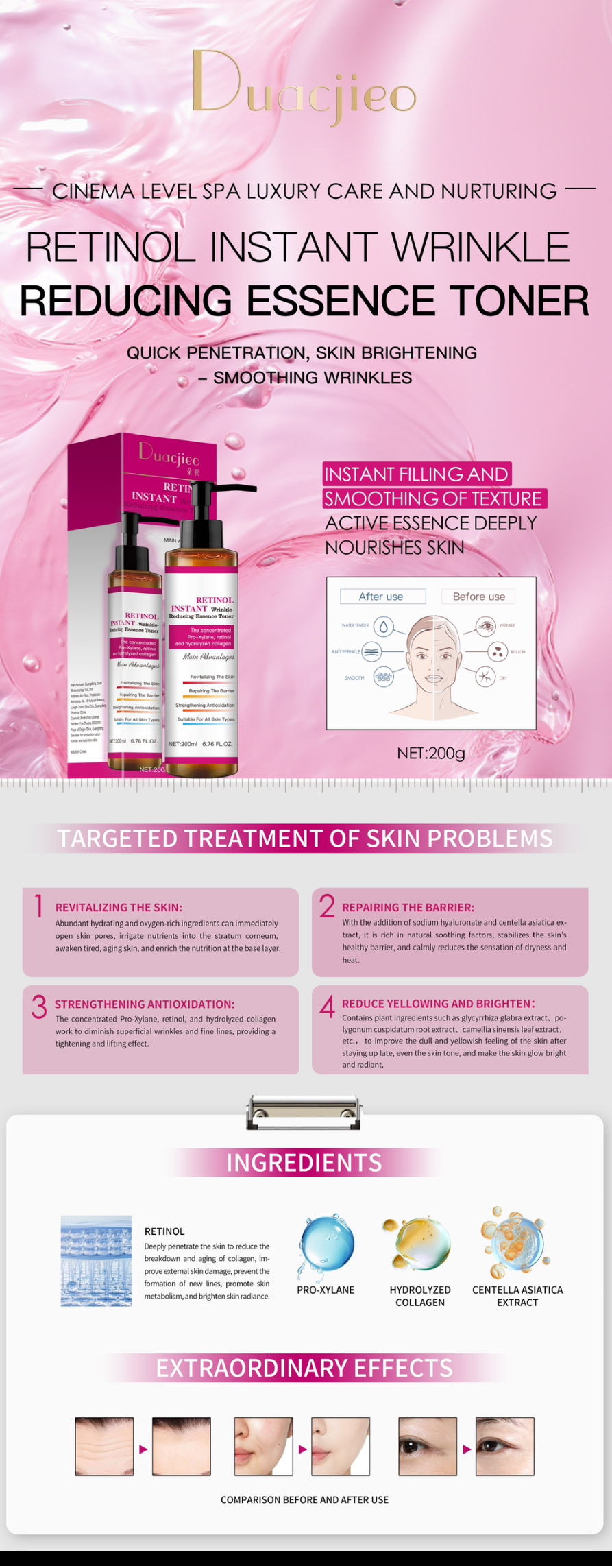 DUACJIEO Retinol Hydrating and Moisturizing Essence Toner Lotion for Deep nourishment, refreshing and brightening pic 3