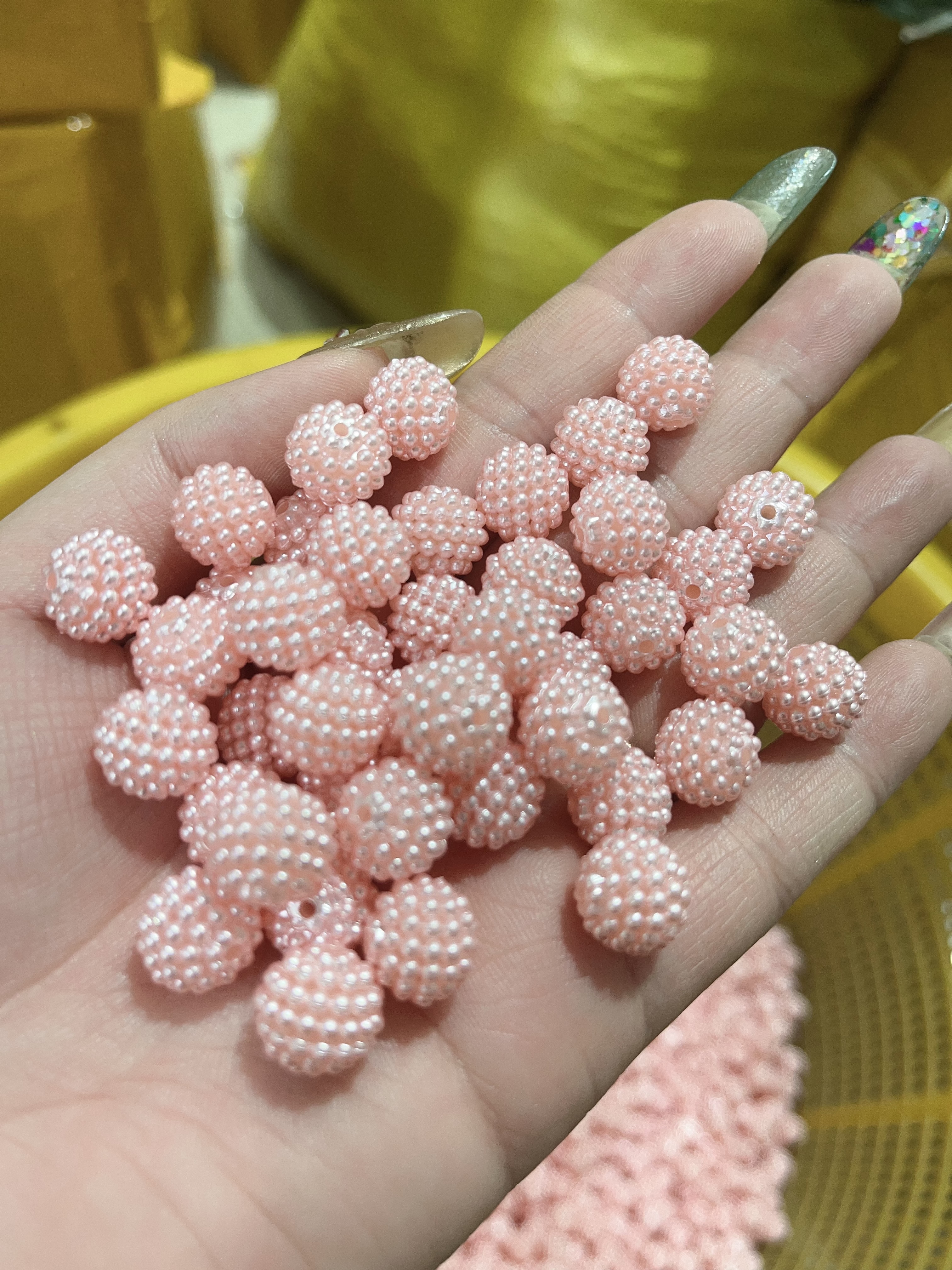 DIY手工材料饰品配件ABS有孔皱纹杨梅米色树脂珍珠 有孔仿珍珠