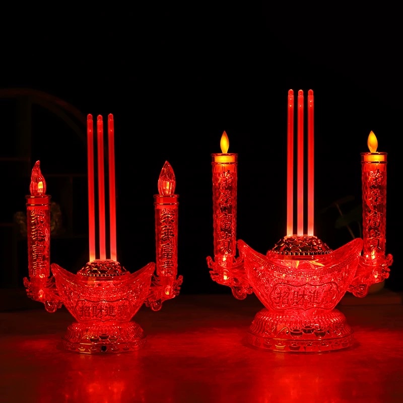 The swing flame LED crystal acrylic electronic incense burner, swing lamp, wealth lamp, plug-in battery dual-purpose, God of Wealth Guanyin household lamp, swing flame crystal gold coin incense burner, household electronic incense burner Application Scenario