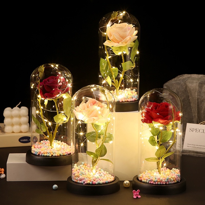 永生花，玻璃罩，绒布花，玫瑰花，母亲节，情人节，圣诞节礼物￼摆件详情图2