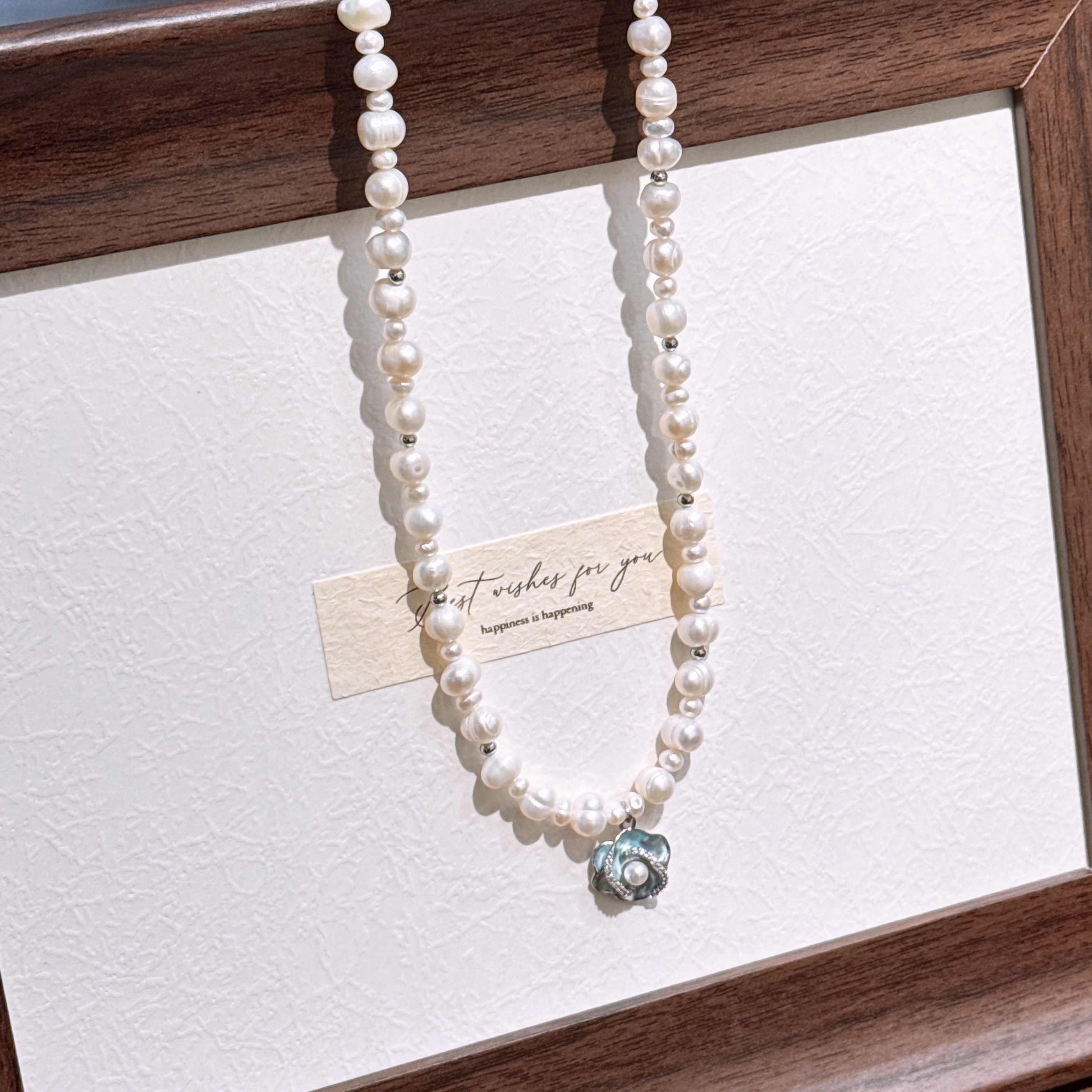 RIBACA |天然珍珠蓝色花朵精致送礼女生珍珠项链珍珠项链淡水珍珠项链珍珠细节图