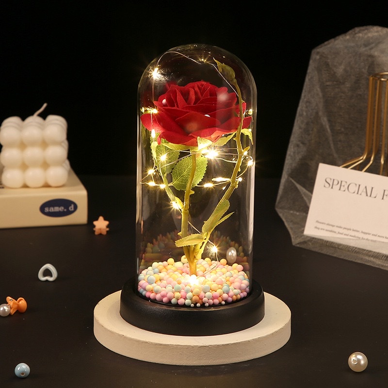 永生花，玻璃罩，绒布花，玫瑰花，母亲节，情人节，圣诞节礼物￼摆件详情图4