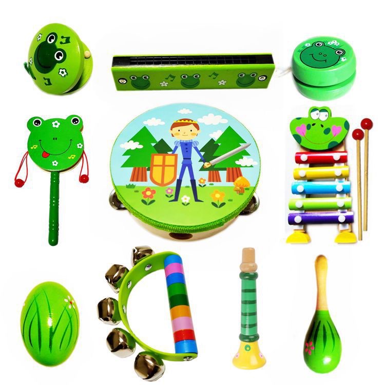 儿童木制乐器 铃鼓 敲琴 沙球 摇铃 毛毛虫 响板 套装玩具详情图5