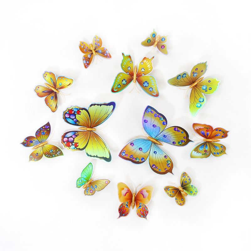 12 3D double-layer butterfly home decoration simulation butterfly pvc colorful butterfly wall stickers with magnets