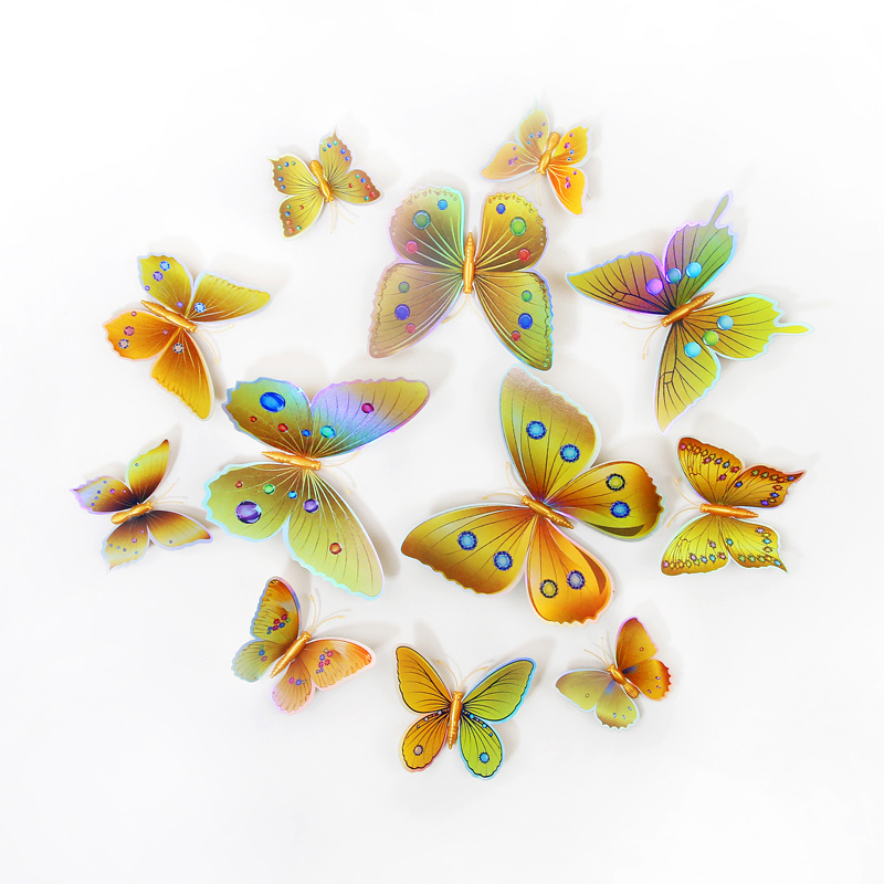 12 3D double-layer butterfly home decoration simulation butterfly pvc colorful butterfly wall stickers with magnets Application Scenario