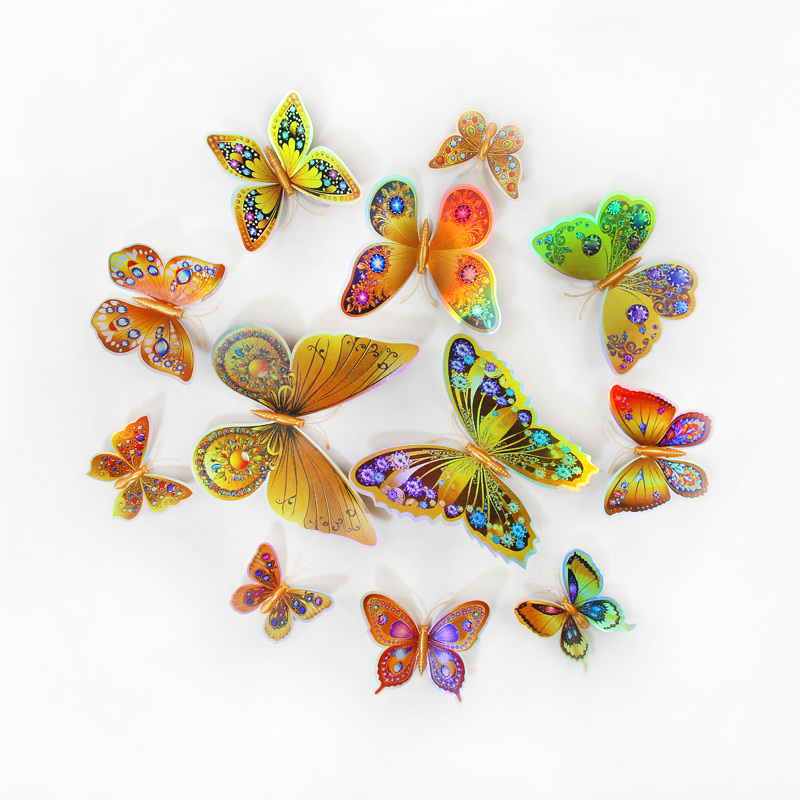 12 3D double-layer butterfly home decoration simulation butterfly pvc colorful butterfly wall stickers with magnets Item Picture