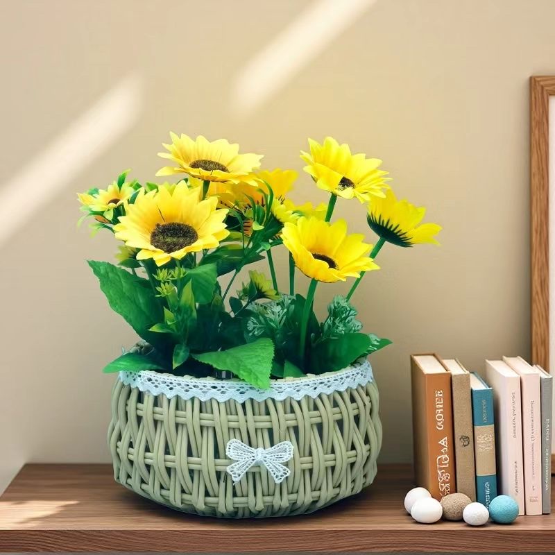 Creative rural imitation rattan flower POTS, flower arrangements, flower POTS, home living room table decoration, ornaments, storage baskets