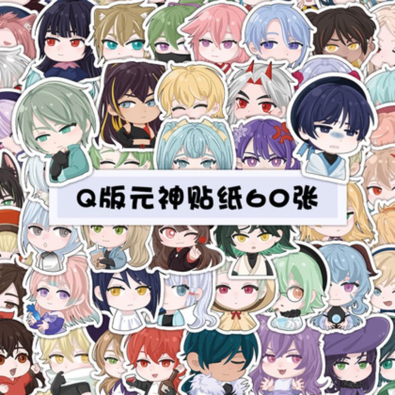 60张原创游戏原神涂鸦贴纸可爱卡通装饰手机壳滑板车贴画厂家批发123