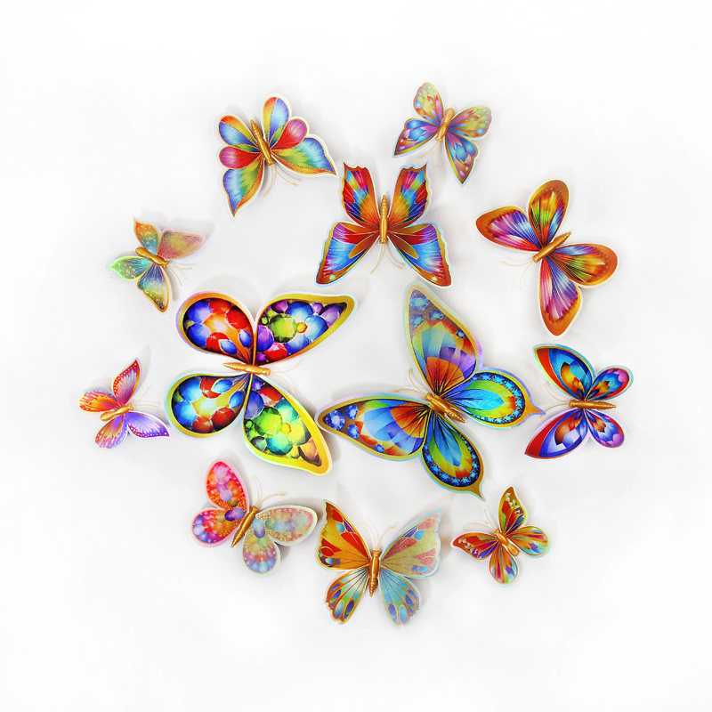 12 3D double-layer butterfly home decoration simulation butterfly pvc colorful butterfly wall stickers with magnets details Picture