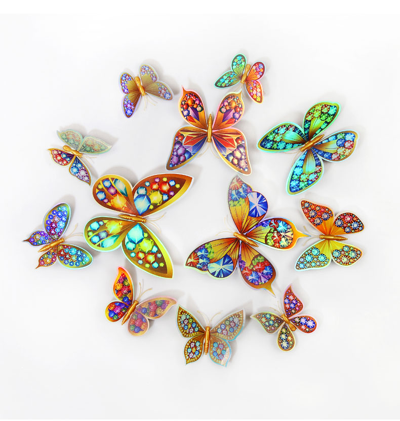 12 3D double-layer butterfly home decoration simulation butterfly pvc colorful butterfly wall stickers with magnets detail image 4