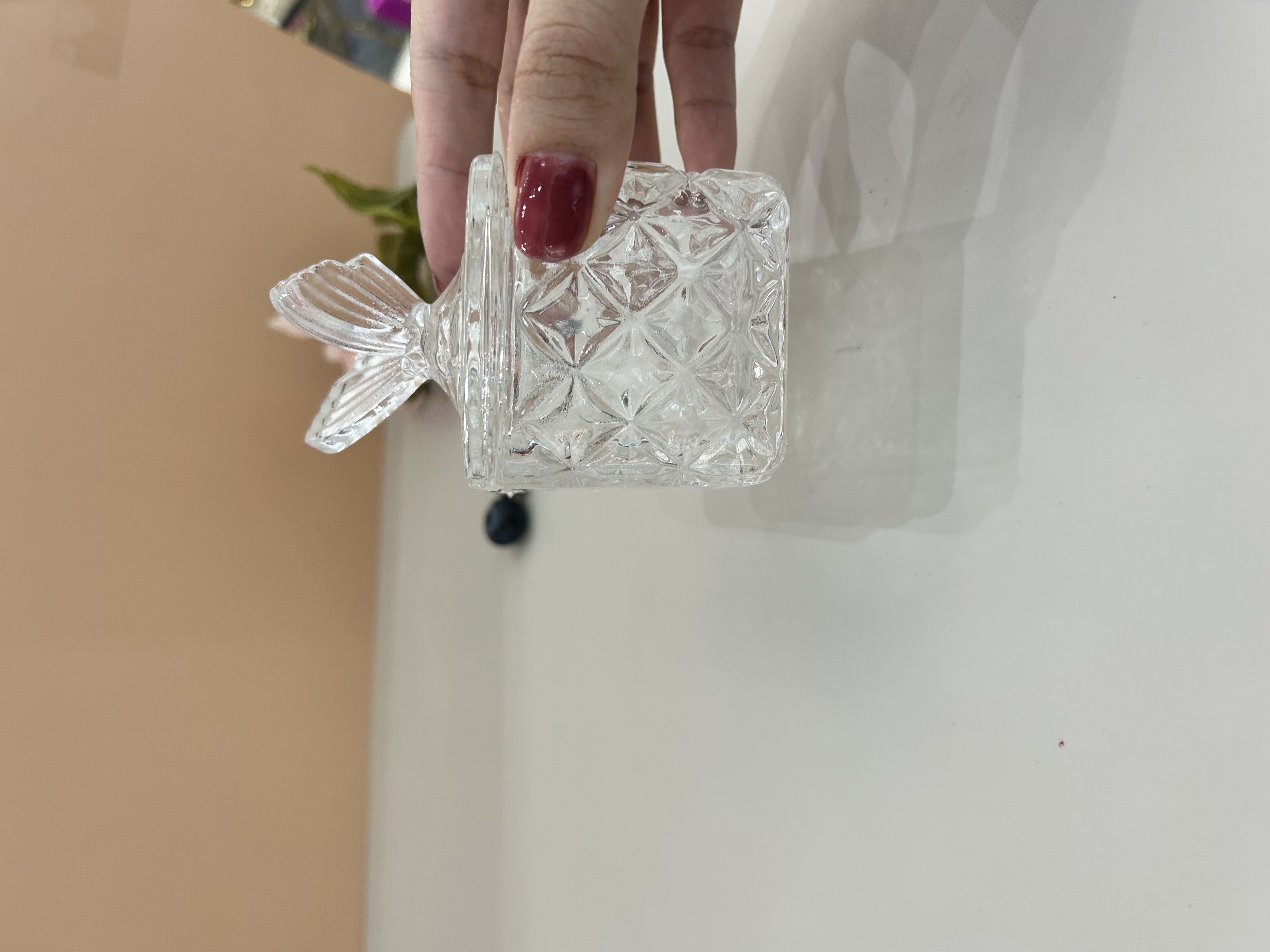 Glass sugar jar, butterfly square storage jar, storage jar, glass handicrafts detail image 2