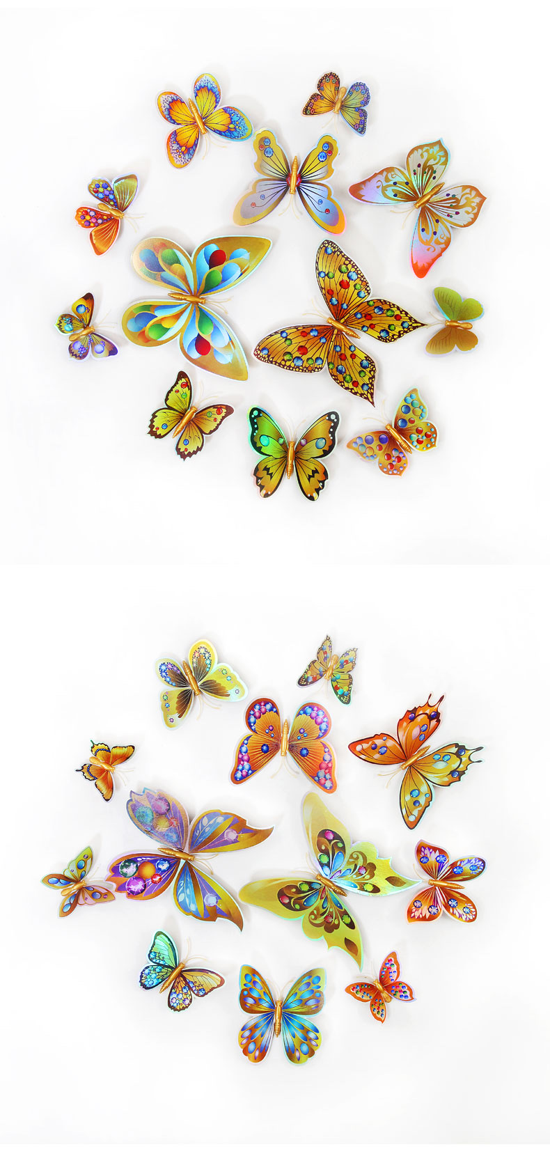12 3D double-layer butterfly home decoration simulation butterfly pvc colorful butterfly wall stickers with magnets detail image 7
