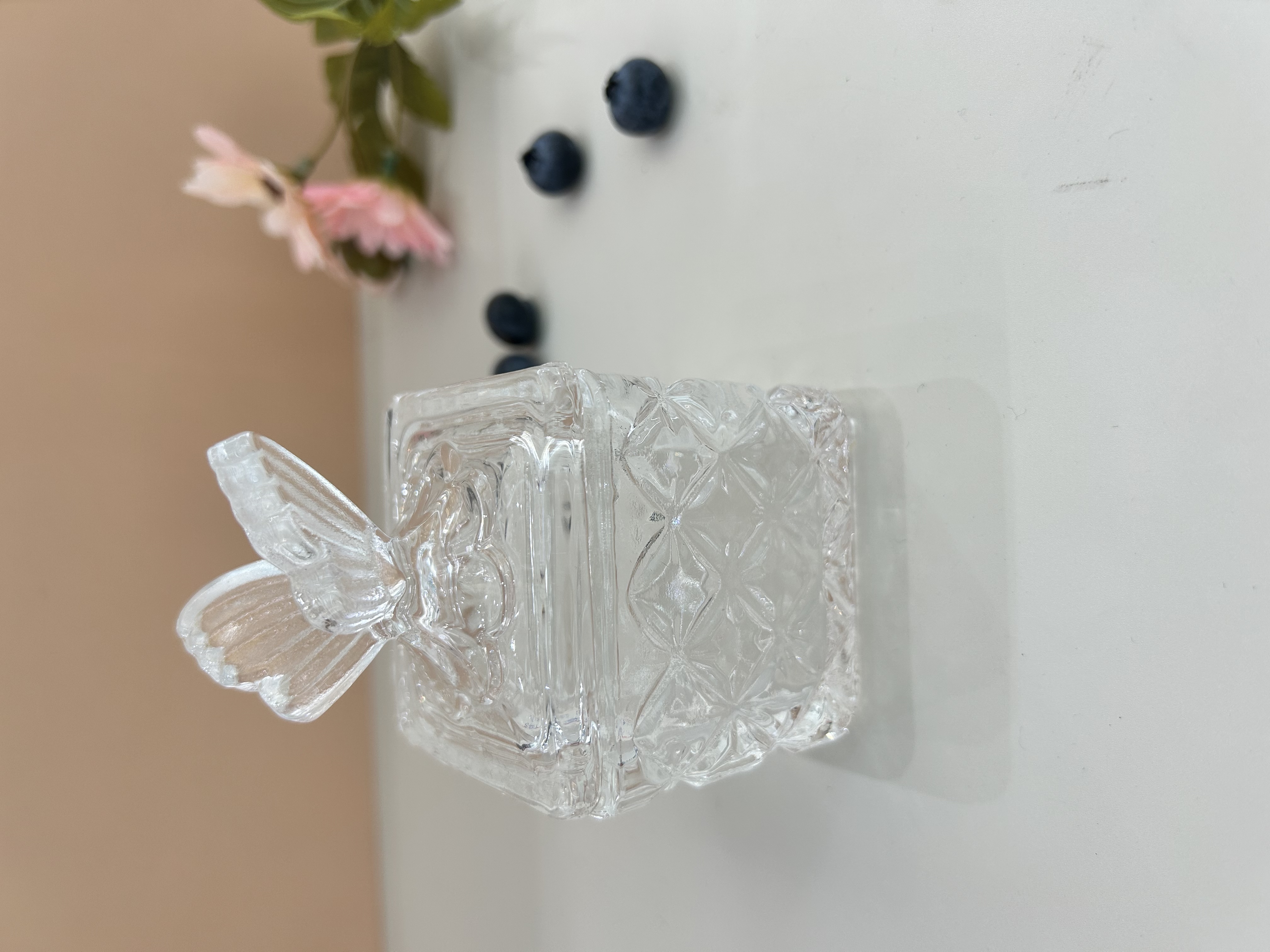 Glass sugar jar, butterfly square storage jar, storage jar, glass handicrafts
