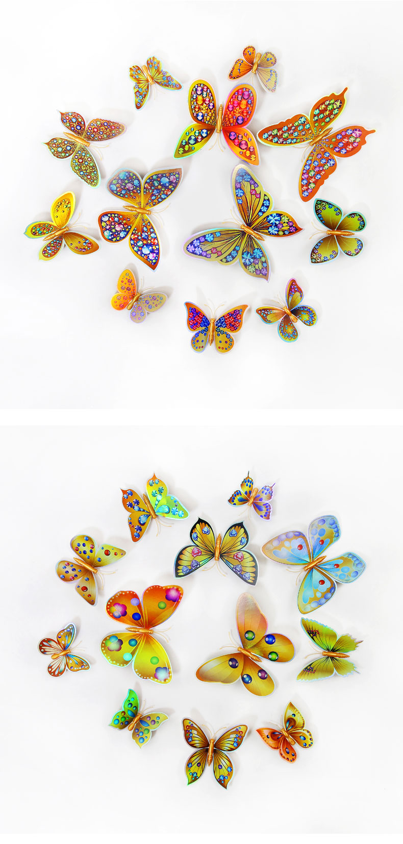 12 3D double-layer butterfly home decoration simulation butterfly pvc colorful butterfly wall stickers with magnets detail image 5