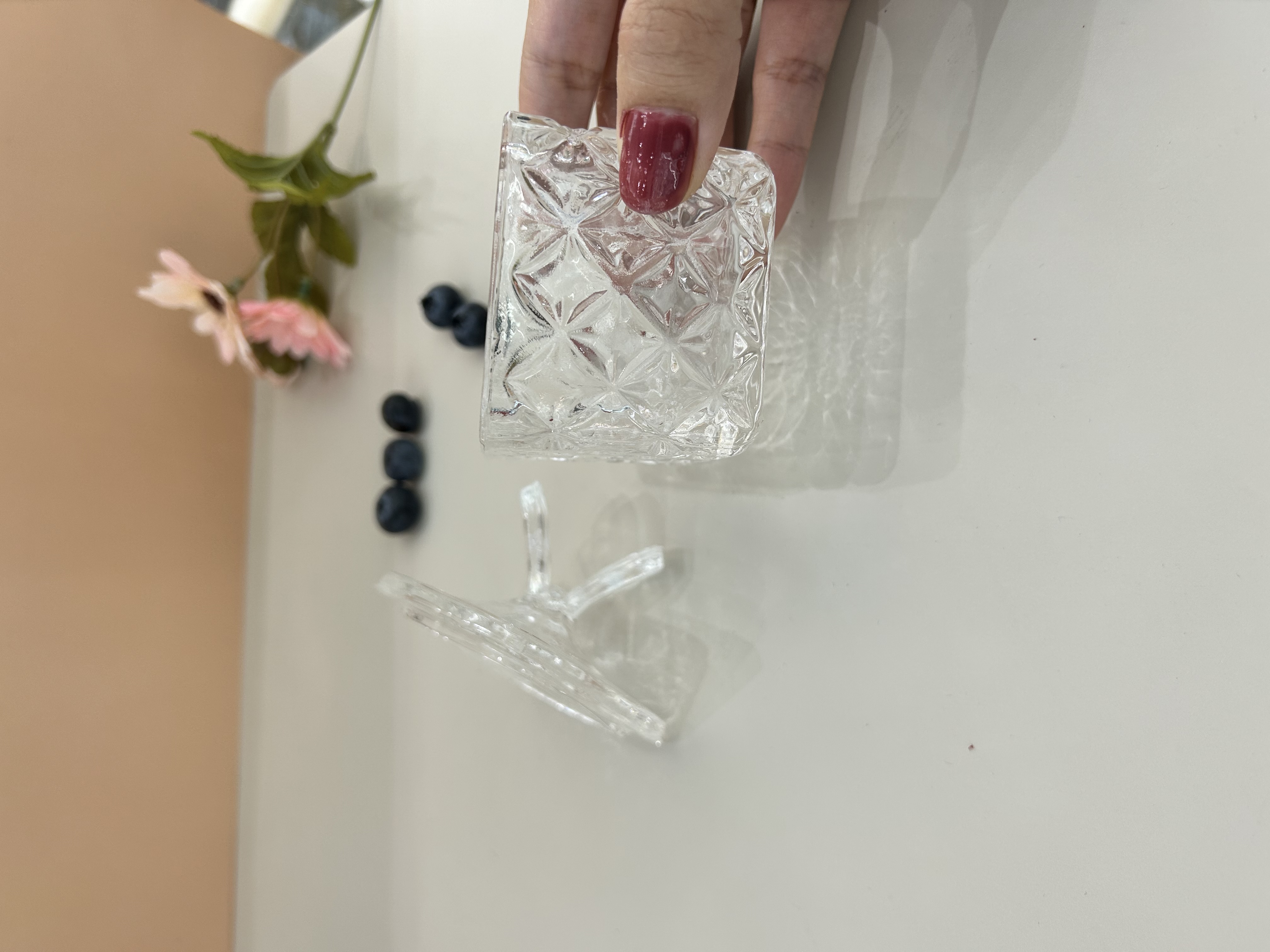 Glass sugar jar, butterfly square storage jar, storage jar, glass handicrafts detail image 4