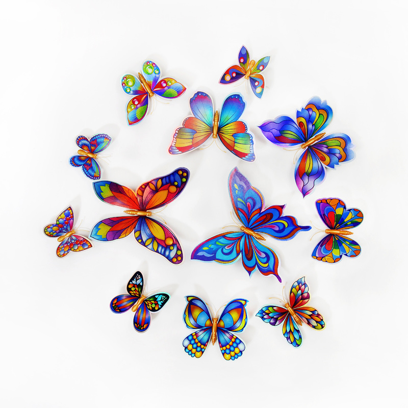 12 3D double-layer butterfly home decoration simulation butterfly pvc colorful butterfly wall stickers with magnets Specification image