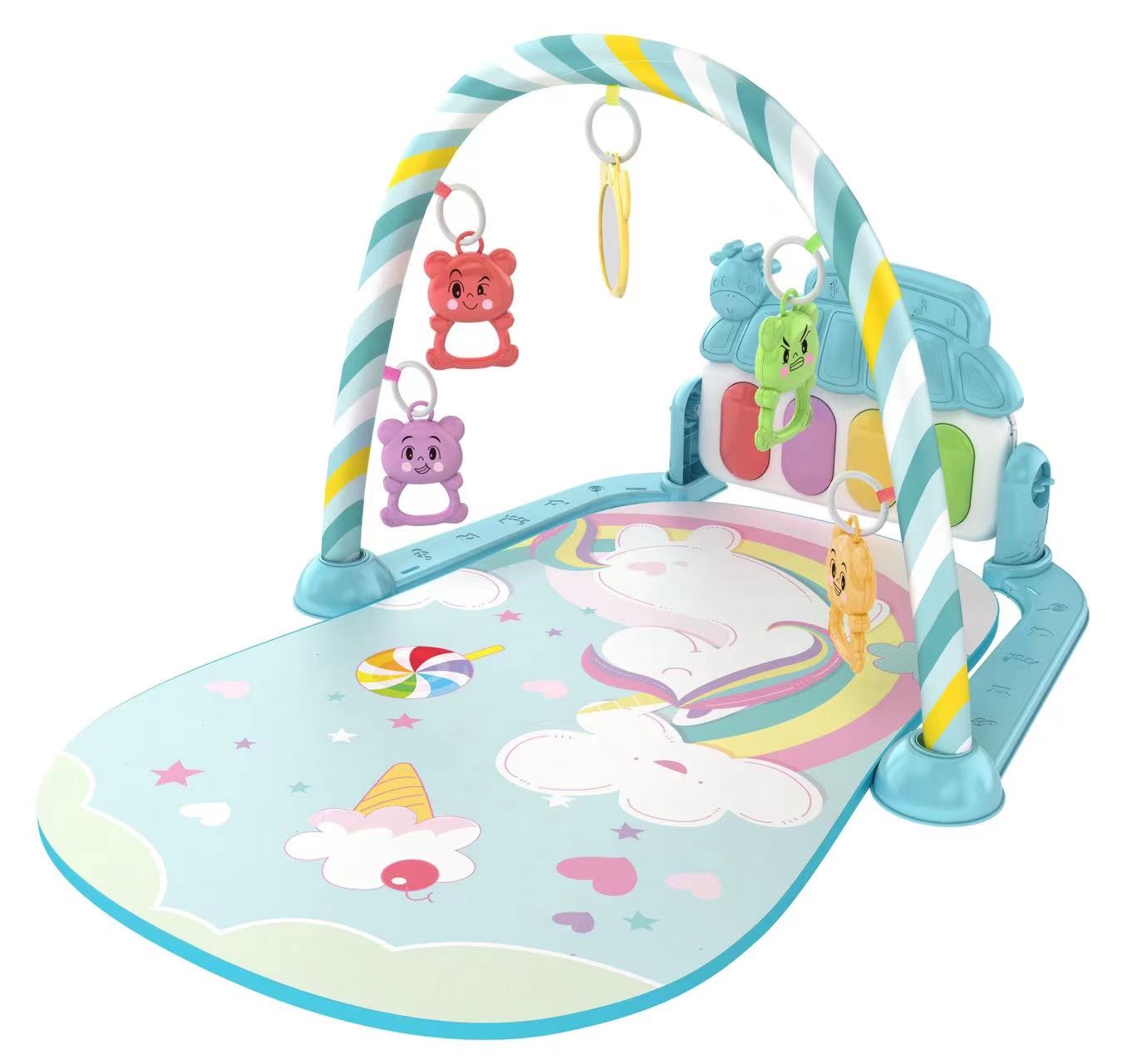 婴幼儿毯子新生儿礼物带灯光音乐脚踏琴游戏毯子摇铃环保无毒健身架爬爬垫宝宝安抚益智玩具动物图案混款混色