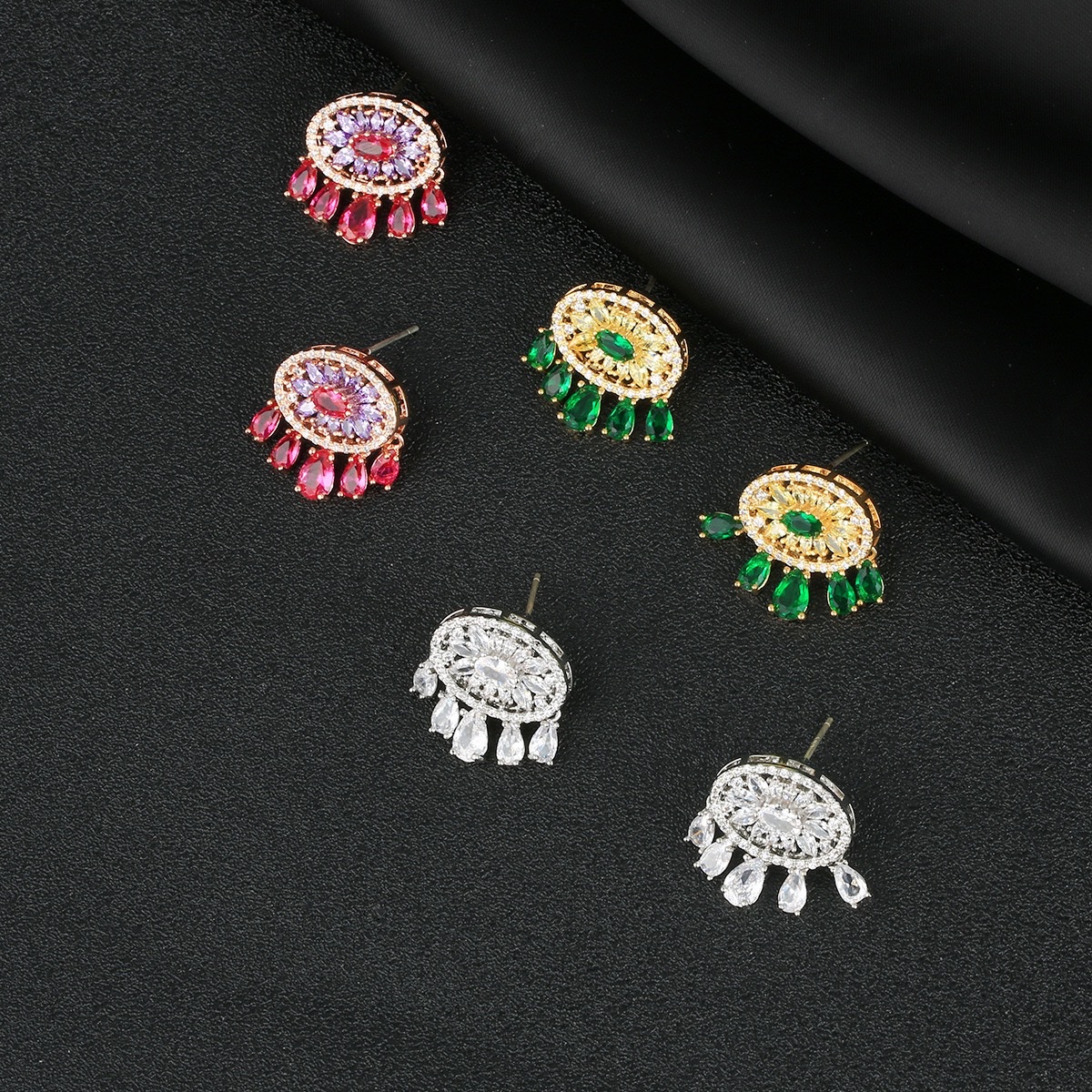 轻奢s925银针微镶锆眼睛形流苏耳钉气质百搭精致时尚款耳饰女批发饰品耳环