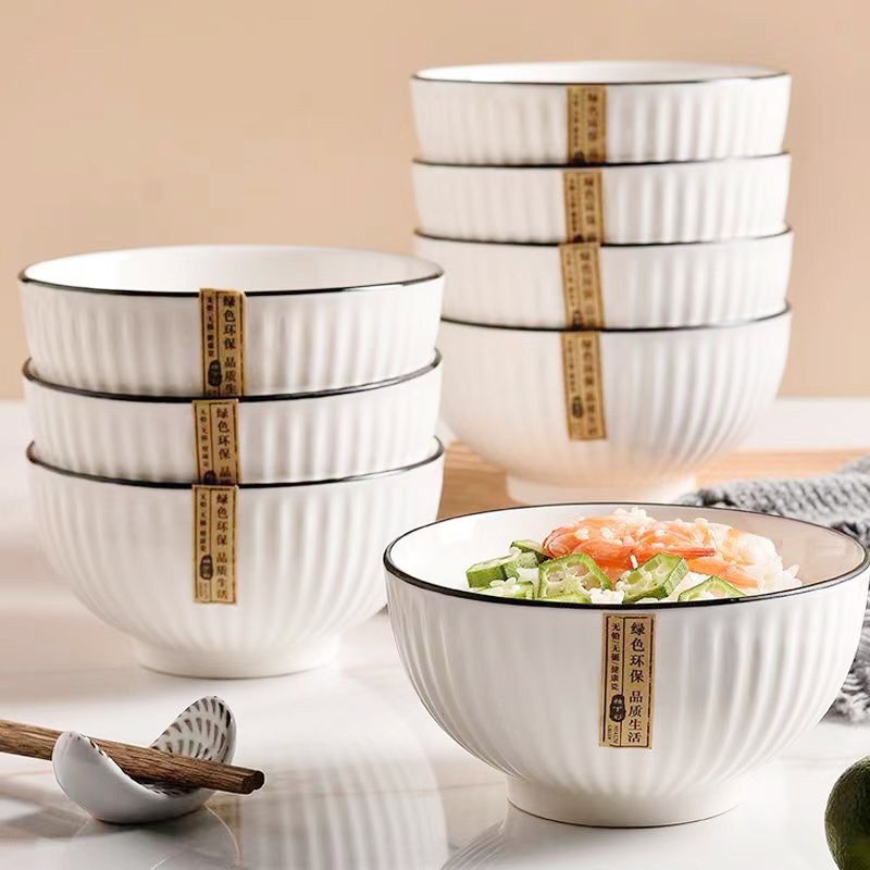 Ceramic black-edge bowl and plate, simple household tableware set, creative retro style, durable bowl and plate combination, ceramic bowl, plate and dish detail image 1